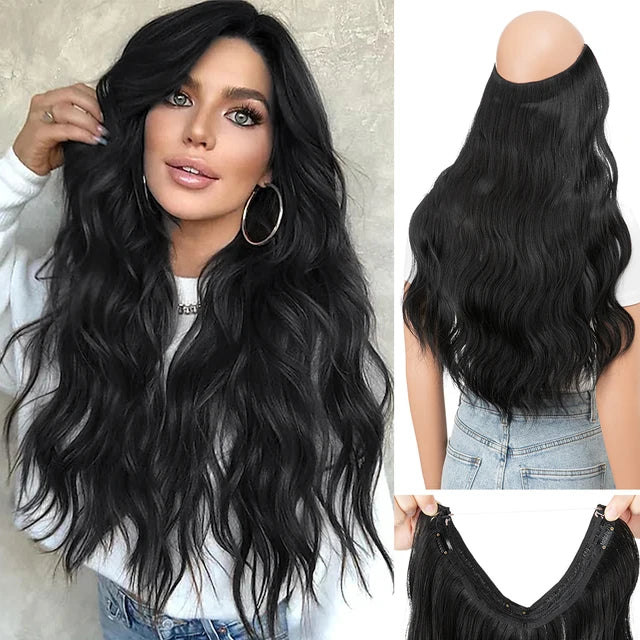 MONA PREMIUM QUALITY HAIR Synthetic Wave Invisible Clip in Hair Extensions Fish Line Ombre One Piece Natural Hairpiece Fake Blonde Hair Piece - MONA HAIR 
