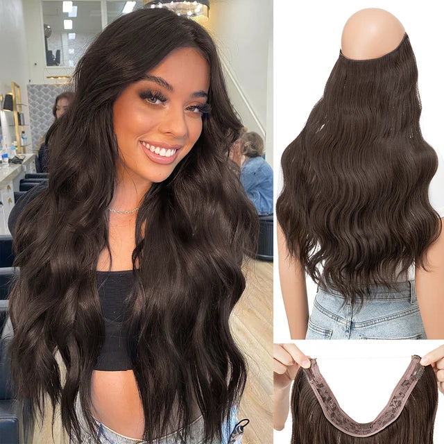 MONA PREMIUM QUALITY HAIR Synthetic Wave Invisible Clip in Hair Extensions Fish Line Ombre One Piece Natural Hairpiece Fake Blonde Hair Piece - MONA HAIR 
