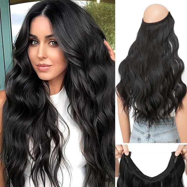 MONA PREMIUM QUALITY HAIR Synthetic Wave Invisible Clip in Hair Extensions Fish Line Ombre One Piece Natural Hairpiece Fake Blonde Hair Piece - MONA HAIR 