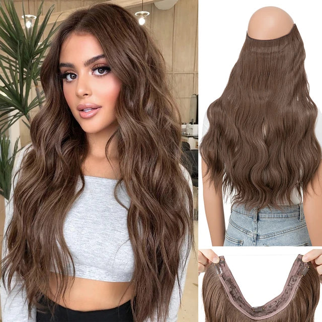 MONA PREMIUM QUALITY HAIR Synthetic Wave Invisible Clip in Hair Extensions Fish Line Ombre One Piece Natural Hairpiece Fake Blonde Hair Piece - MONA HAIR 