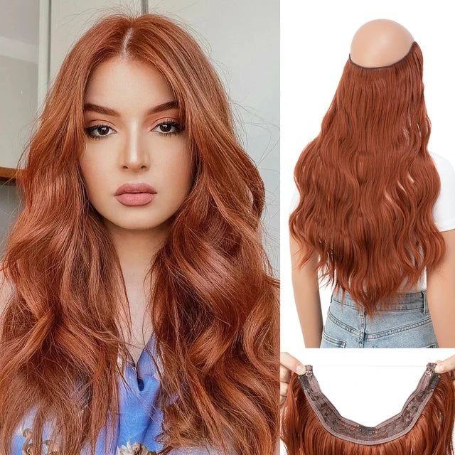 MONA PREMIUM QUALITY HAIR Synthetic Wave Invisible Clip in Hair Extensions Fish Line Ombre One Piece Natural Hairpiece Fake Blonde Hair Piece - MONA HAIR 