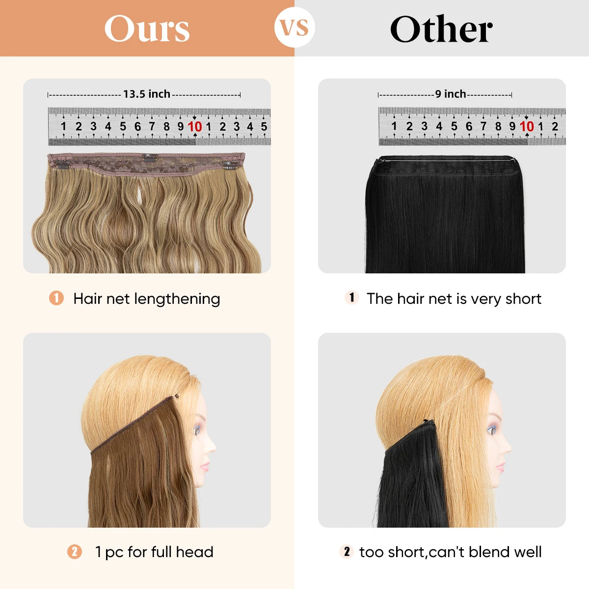 MONA PREMIUM QUALITY HAIR Synthetic Wave Invisible Clip in Hair Extensions Fish Line Ombre One Piece Natural Hairpiece Fake Blonde Hair Piece - MONA HAIR 