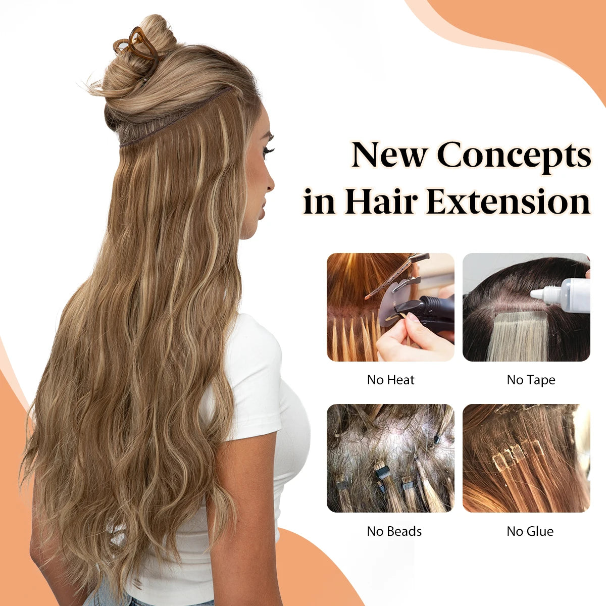 MONA PREMIUM QUALITY HAIR Synthetic Wave Invisible Clip in Hair Extensions Fish Line Ombre One Piece Natural Hairpiece Fake Blonde Hair Piece - MONA HAIR 