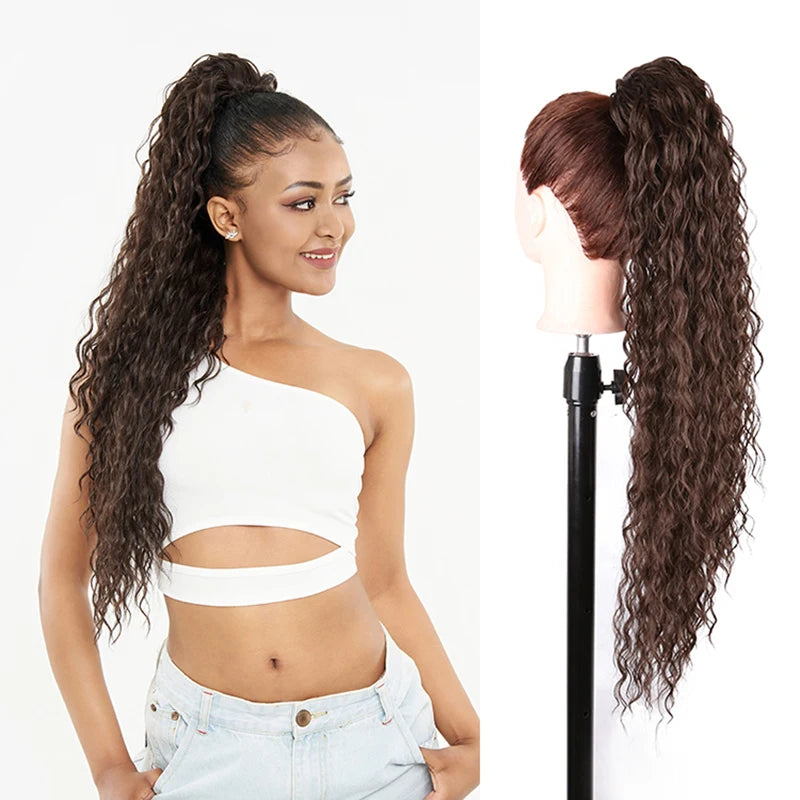 Long Ponytail  Drawstring Long Natural Wave Hairpiece Ponytail Extensions Heat Resistant Hair - MONA HAIR 