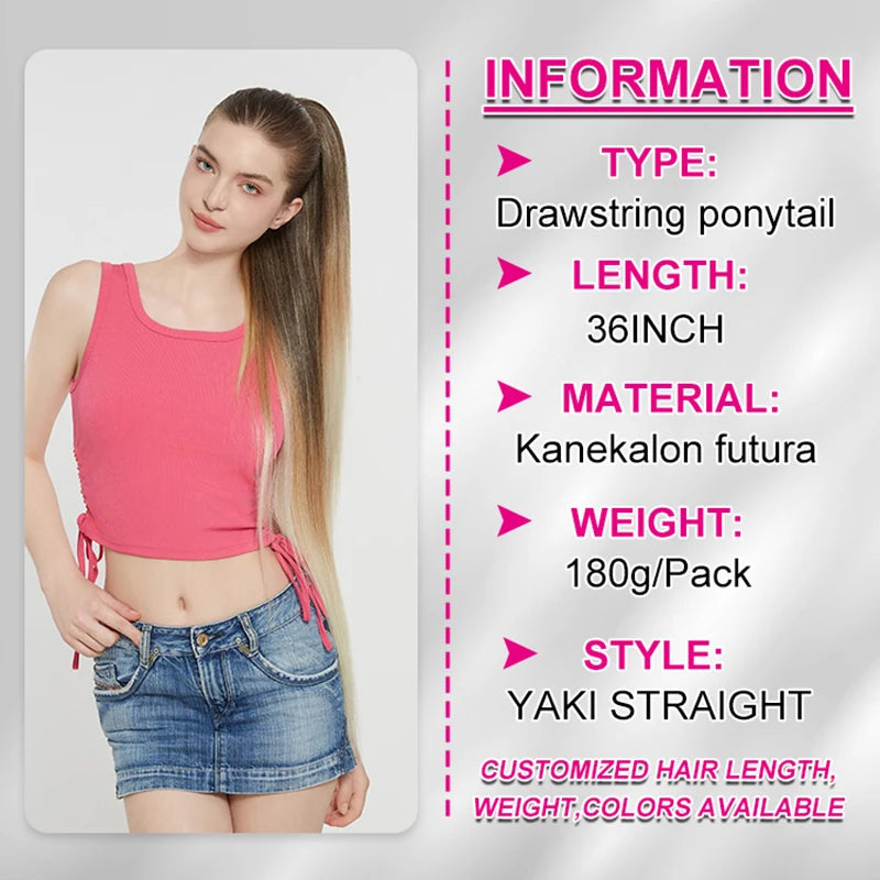 Kanekalon Futura Extra Long 36 Inches Hairpiece Drawstring Ponytail Hair Extension - MONA HAIR 