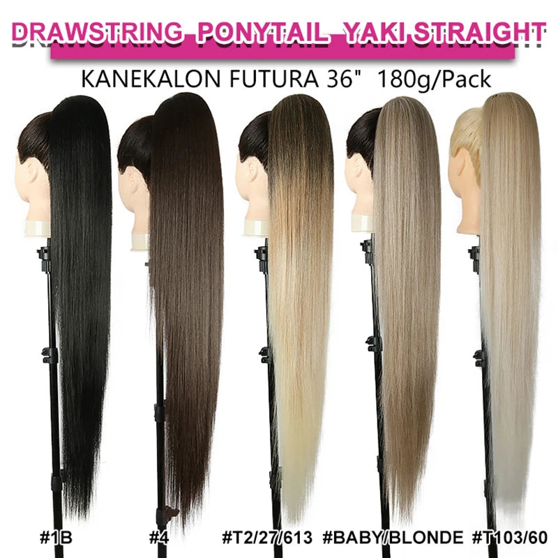 36 inch Long Ponytail Hair Extensions Drawstring Ombre Blond Pony Tail Women Hairpiece - MONA HAIR 