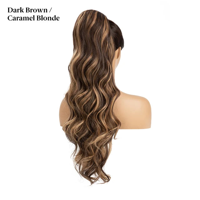 MONA PREMIUM QUALITY Synthetic 26 Inch Long Ponytail Extension Drawstring Hair Extensions Curly Wavy Natural Hairpiece for Women P062 - MONA HAIR 