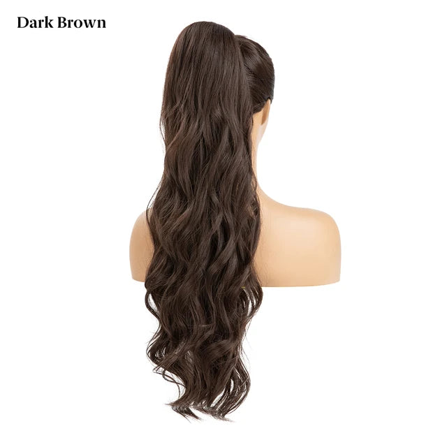 MONA PREMIUM QUALITY Synthetic 26 Inch Long Ponytail Extension Drawstring Hair Extensions Curly Wavy Natural Hairpiece for Women P062 - MONA HAIR 