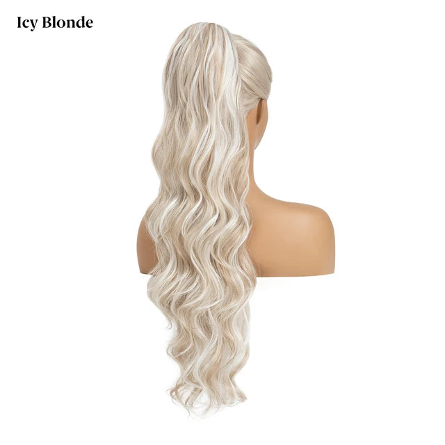 MONA PREMIUM QUALITY Synthetic 26 Inch Long Ponytail Extension Drawstring Hair Extensions Curly Wavy Natural Hairpiece for Women P062 - MONA HAIR 