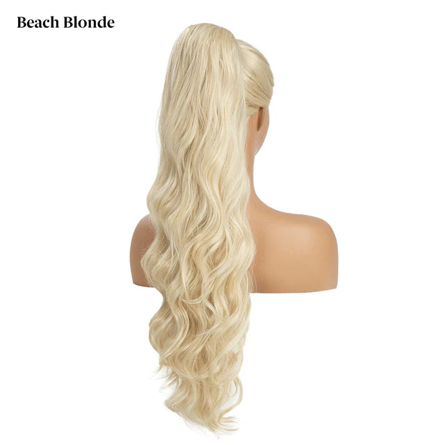 MONA PREMIUM QUALITY Synthetic 26 Inch Long Ponytail Extension Drawstring Hair Extensions Curly Wavy Natural Hairpiece for Women P062 - MONA HAIR 