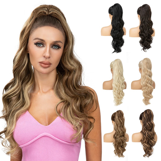 MONA PREMIUM QUALITY Synthetic 26 Inch Long Ponytail Extension Drawstring Hair Extensions Curly Wavy Natural Hairpiece for Women P062 - MONA HAIR 