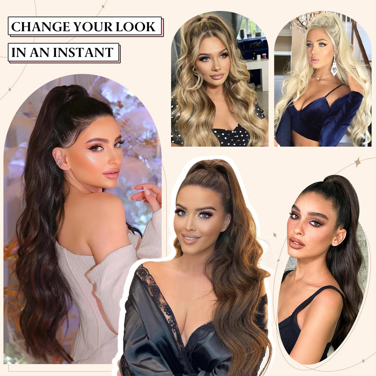 MONA PREMIUM QUALITY Synthetic 26 Inch Long Ponytail Extension Drawstring Hair Extensions Curly Wavy Natural Hairpiece for Women P062 - MONA HAIR 