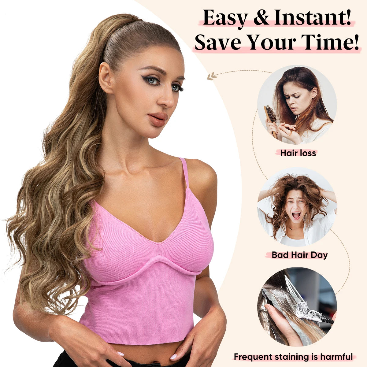 MONA PREMIUM QUALITY Synthetic 26 Inch Long Ponytail Extension Drawstring Hair Extensions Curly Wavy Natural Hairpiece for Women P062 - MONA HAIR 
