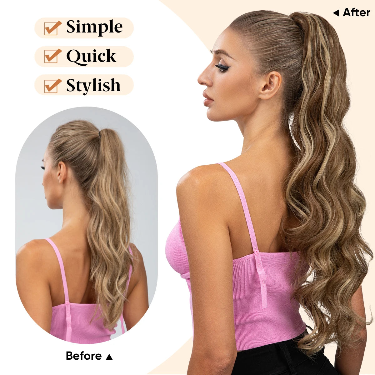 MONA PREMIUM QUALITY Synthetic 26 Inch Long Ponytail Extension Drawstring Hair Extensions Curly Wavy Natural Hairpiece for Women P062 - MONA HAIR 