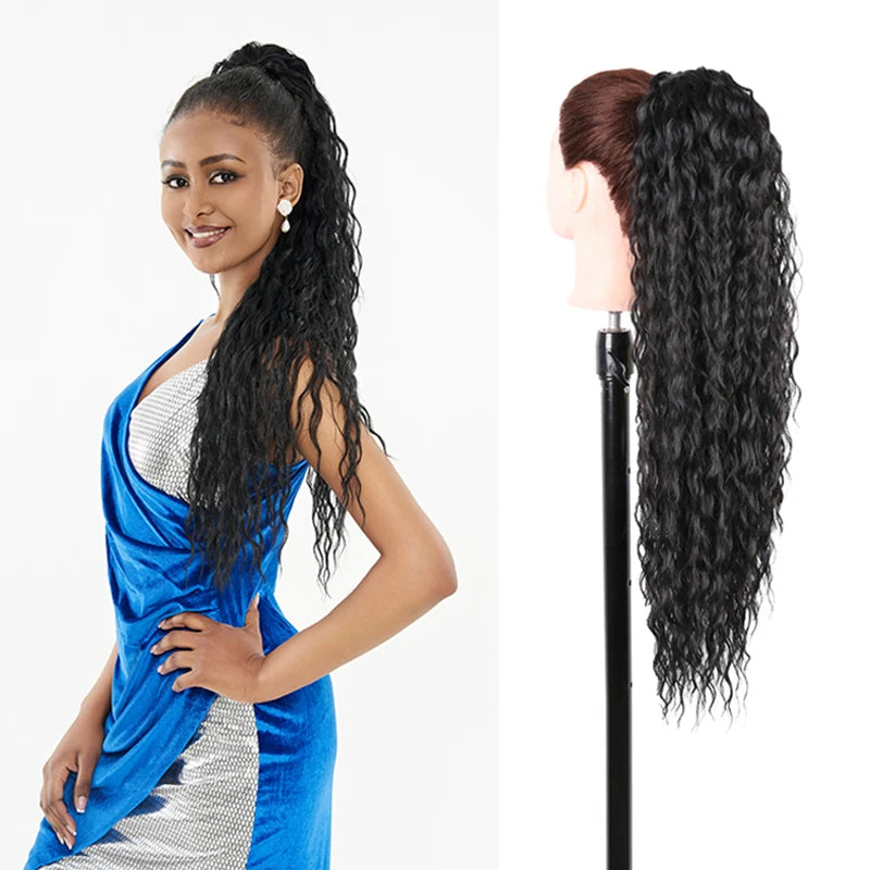Long Ponytail  Drawstring Long Natural Wave Hairpiece Ponytail Extensions Heat Resistant Hair - MONA HAIR 