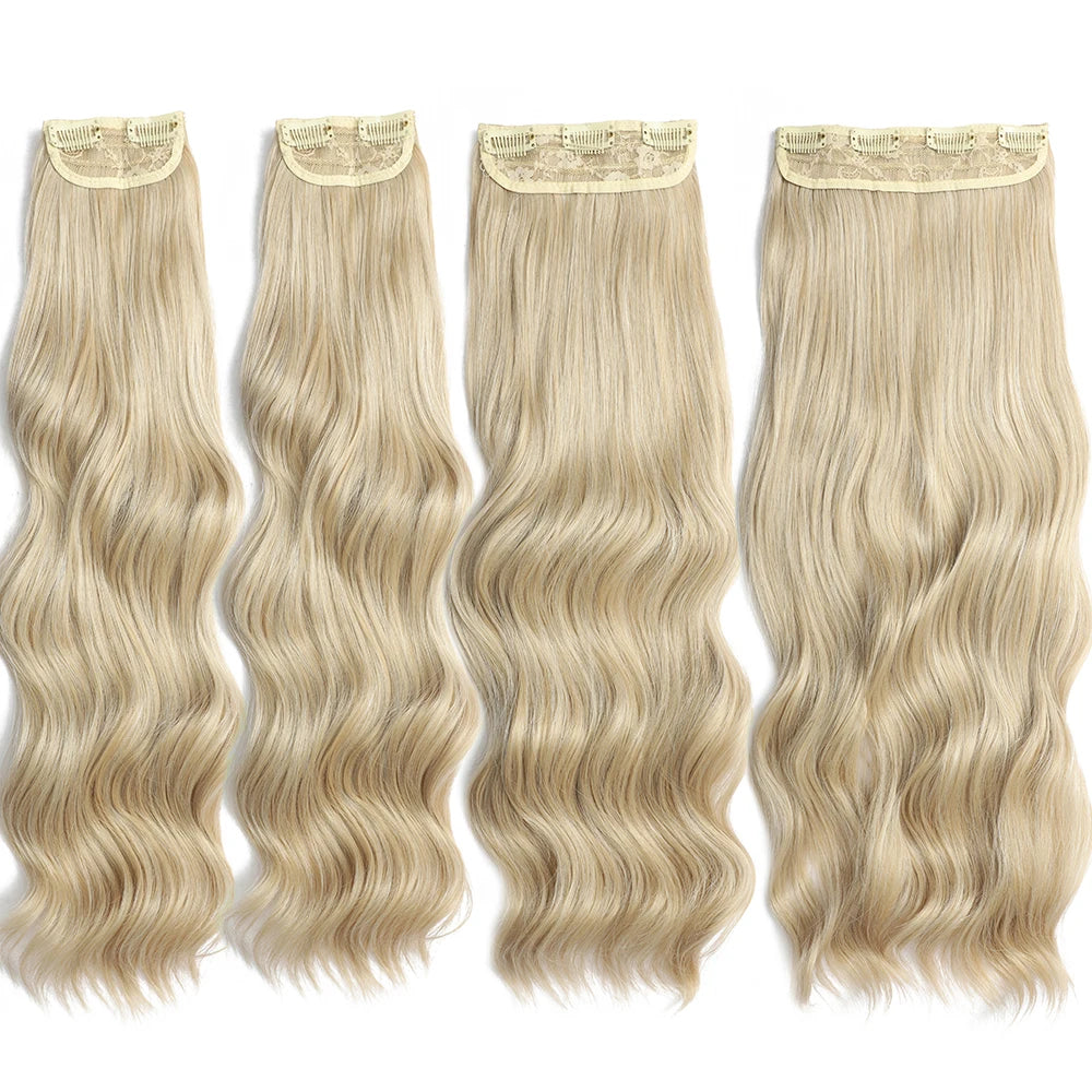 Blonde Clip in Hair Extensions Body Wave 22 inches 4 pcs/lot Soft Natural Heat Resistant BIO-Synthetic Hair - MONA HAIR 