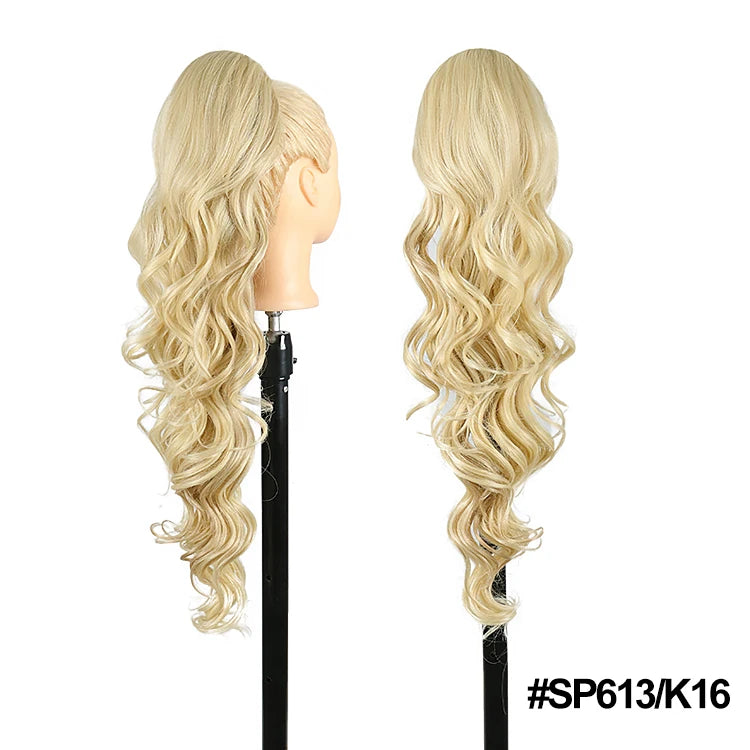 Synthetic Ponytail Extensions Long Loose Curl Drawstring Ponytail for Women clip in hair extensions Black Fake Hair - MONA HAIR 
