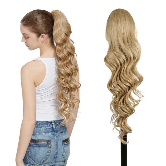 Synthetic Ponytail Extensions Long Loose Curl Drawstring Ponytail for Women clip in hair extensions Black Fake Hair - MONA HAIR 