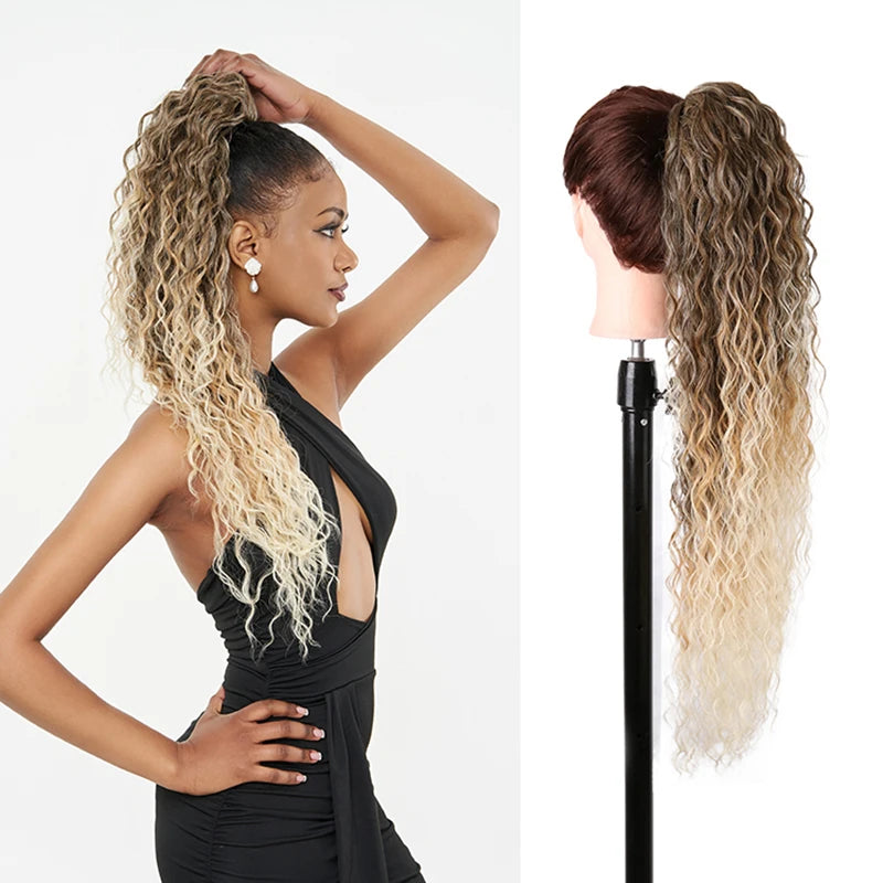 Long Ponytail  Drawstring Long Natural Wave Hairpiece Ponytail Extensions Heat Resistant Hair - MONA HAIR 