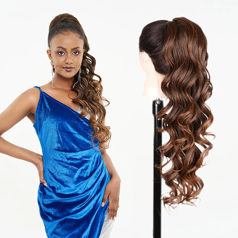 Long Ponytail  Drawstring Long Natural Wave Hairpiece Ponytail Extensions Heat Resistant Hair - MONA HAIR 