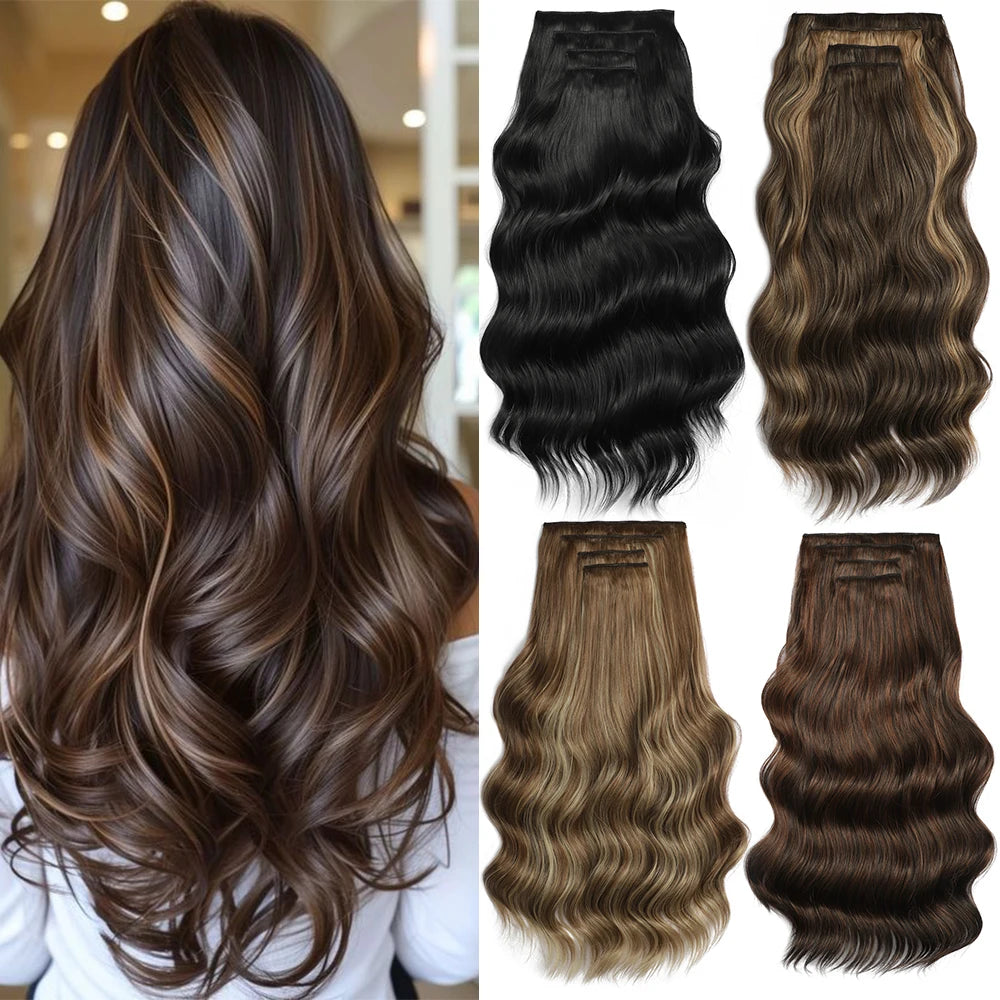 Bio Body-Wave Clip in Hair Extensions  22" 4Pcs/lot 220g Soft Natural Heat Resistant Bio-Synthetic Fiber - MONA HAIR 