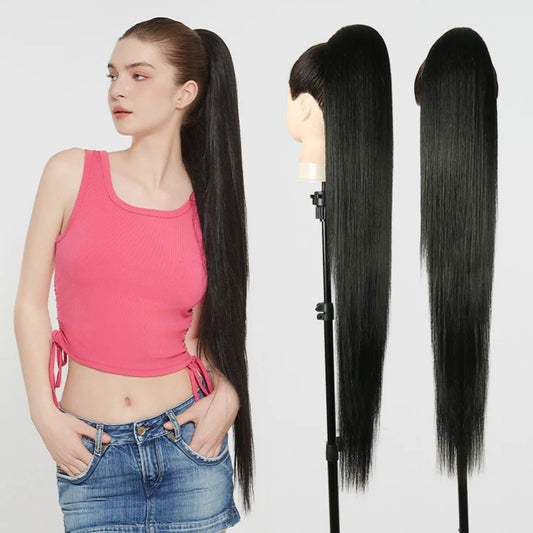 Kanekalon Futura Extra Long 36 Inches Hairpiece Drawstring Ponytail Hair Extension - MONA HAIR 