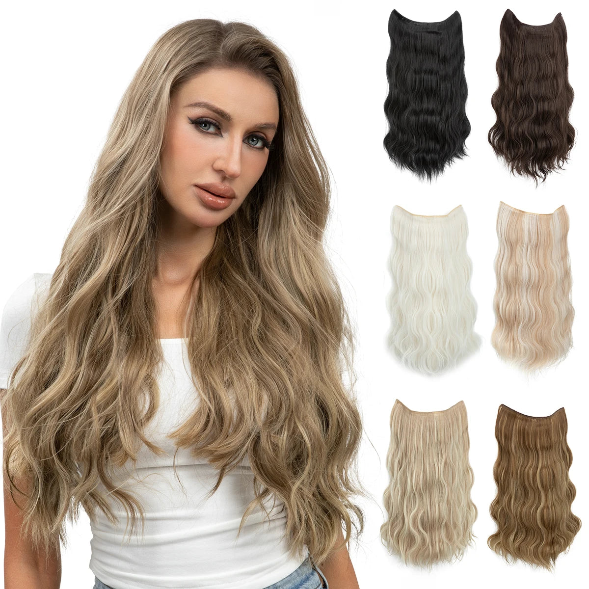 MONA PREMIUM QUALITY Wave Invisible Clip in Hair Extensions Fish Line Ombre One Piece Natural Hairpiece Fake Blonde Hair Piece - MONA HAIR 