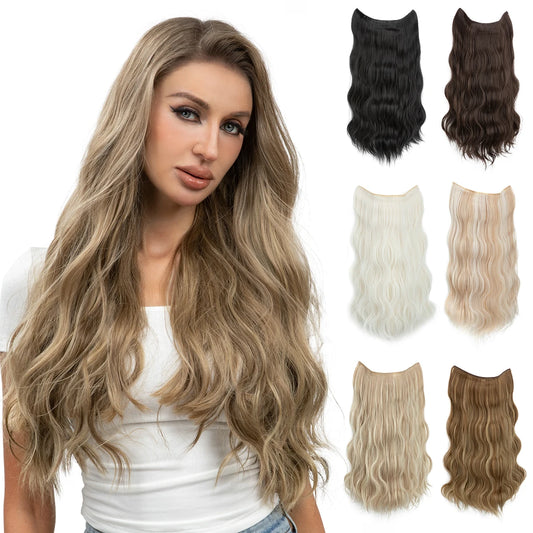 MONA PREMIUM QUALITY Wave Invisible Clip in Hair Extensions Fish Line Ombre One Piece Natural Hairpiece Fake Blonde Hair Piece - MONA HAIR 