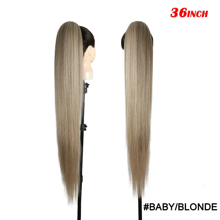 36 inch Long Ponytail Hair Extensions Drawstring Ombre Blond Pony Tail Women Hairpiece - MONA HAIR 
