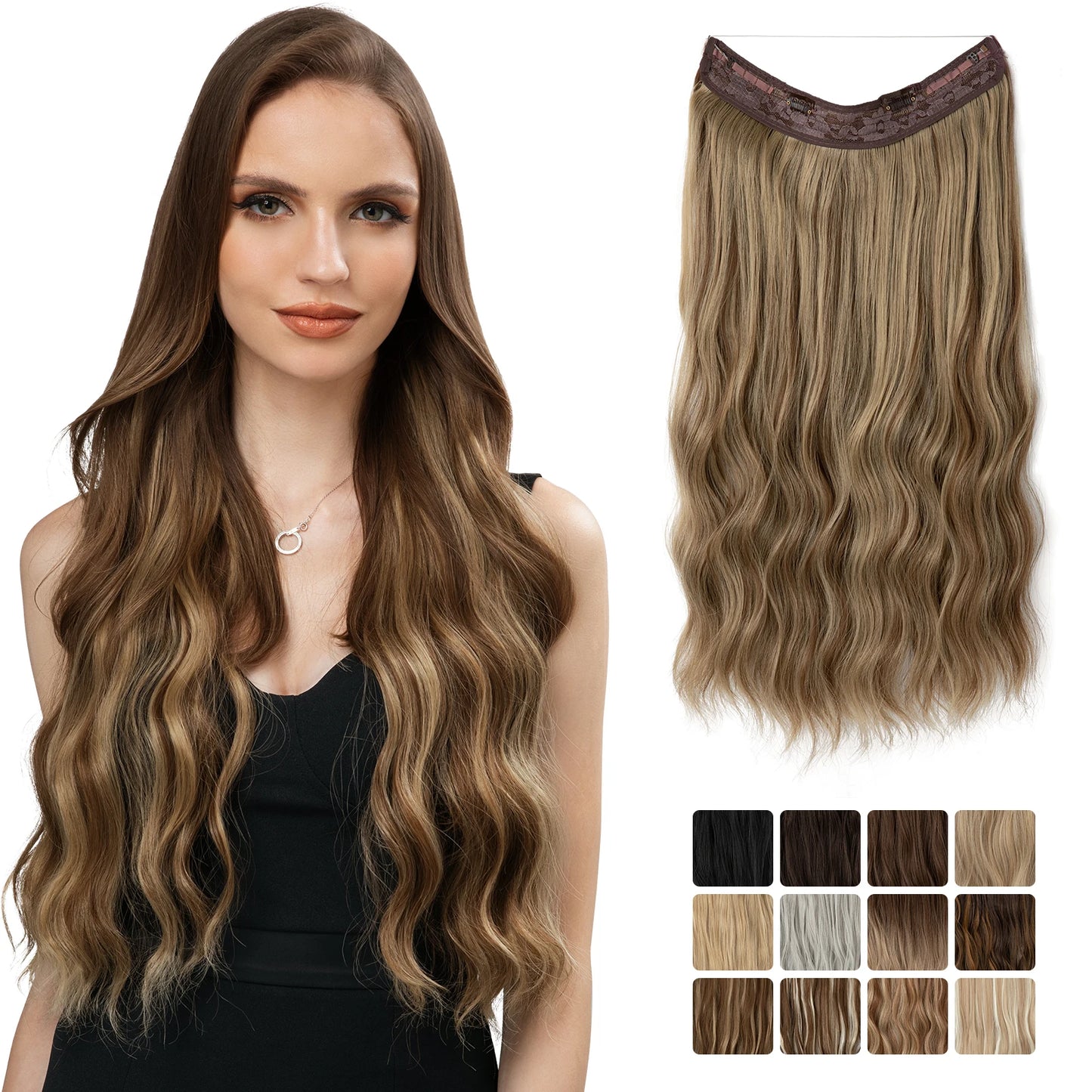 MONA PREMIUM QUALITY Wave Invisible Clip in Hair Extensions Fish Line Ombre Natural Blonde Hairpiece Fake Hair Piece For Woman - MONA HAIR 