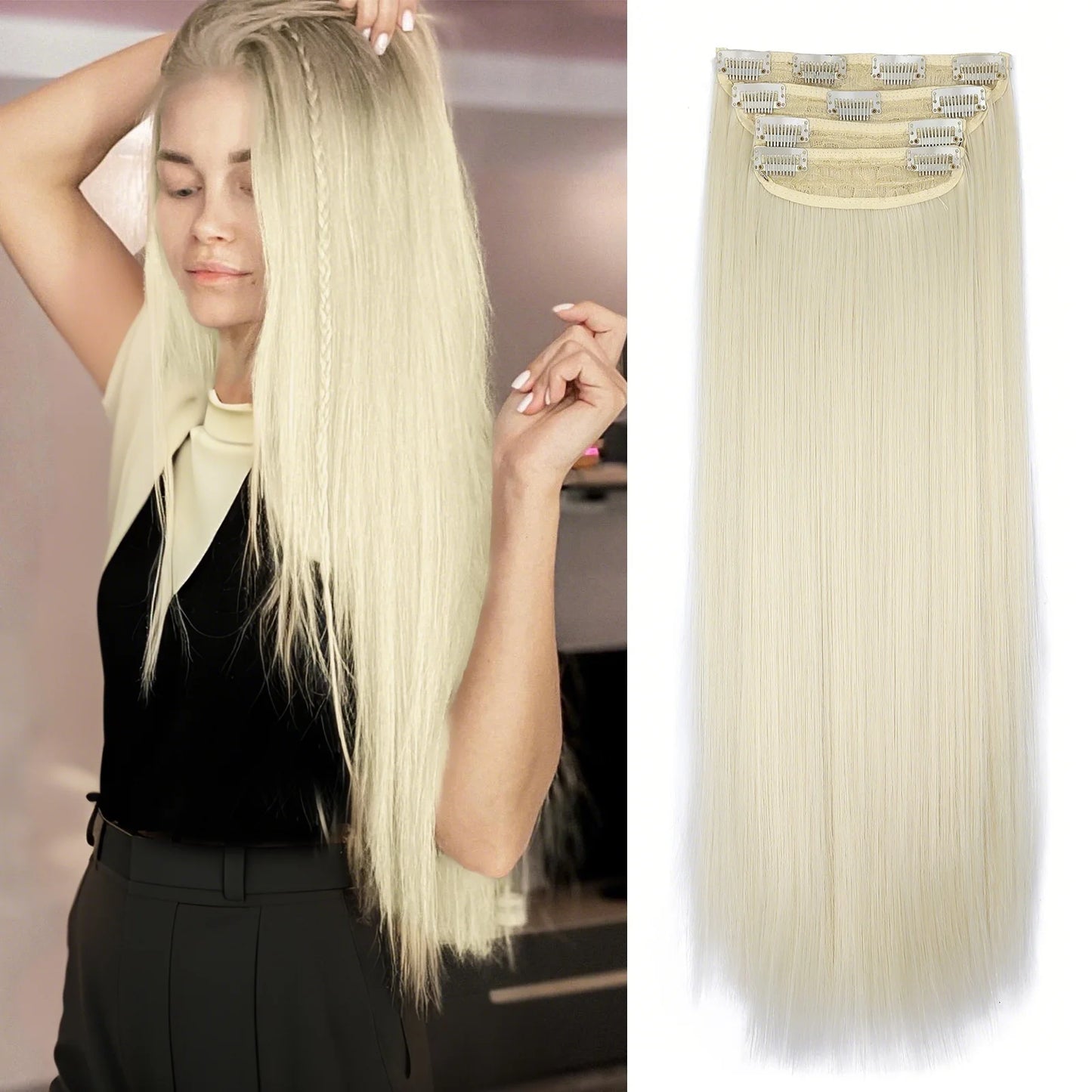 4PCS Clip-In Hair Extensions 20 Inch Long Wavy Synthetic Hair for Women – Thick Full Head Hairpieces with Secure Clips, Ombre Colour Blend, Natural Lo - MONA HAIR 