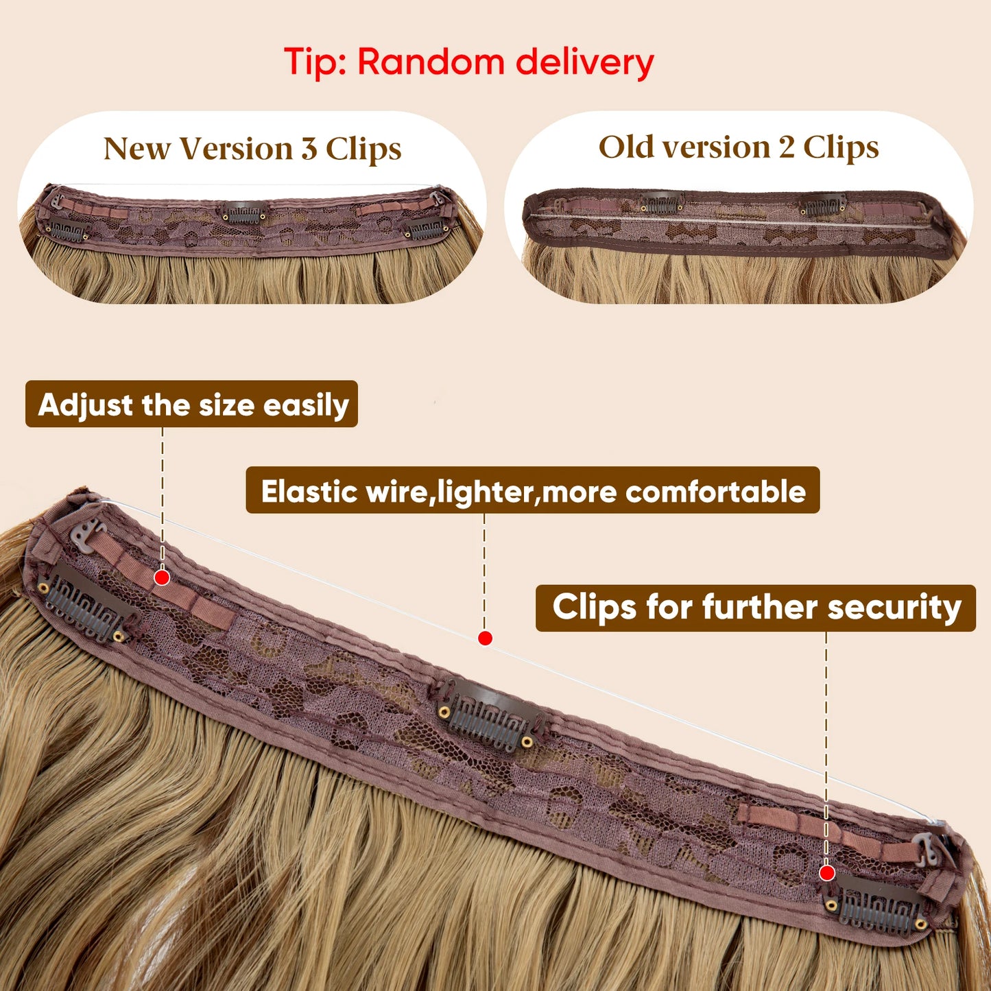 MONA PREMIUM QUALITY Wave Invisible Clip in Hair Extensions Fish Line Ombre Natural Blonde Hairpiece Fake Hair Piece For Woman - MONA HAIR 
