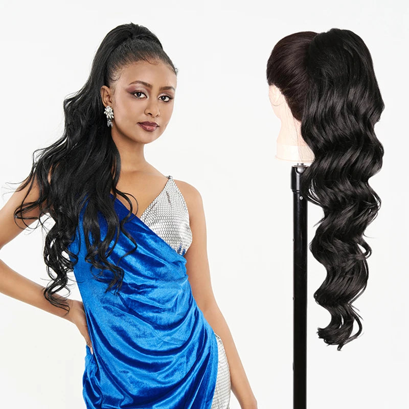 Long Ponytail  Drawstring Long Natural Wave Hairpiece Ponytail Extensions Heat Resistant Hair - MONA HAIR 