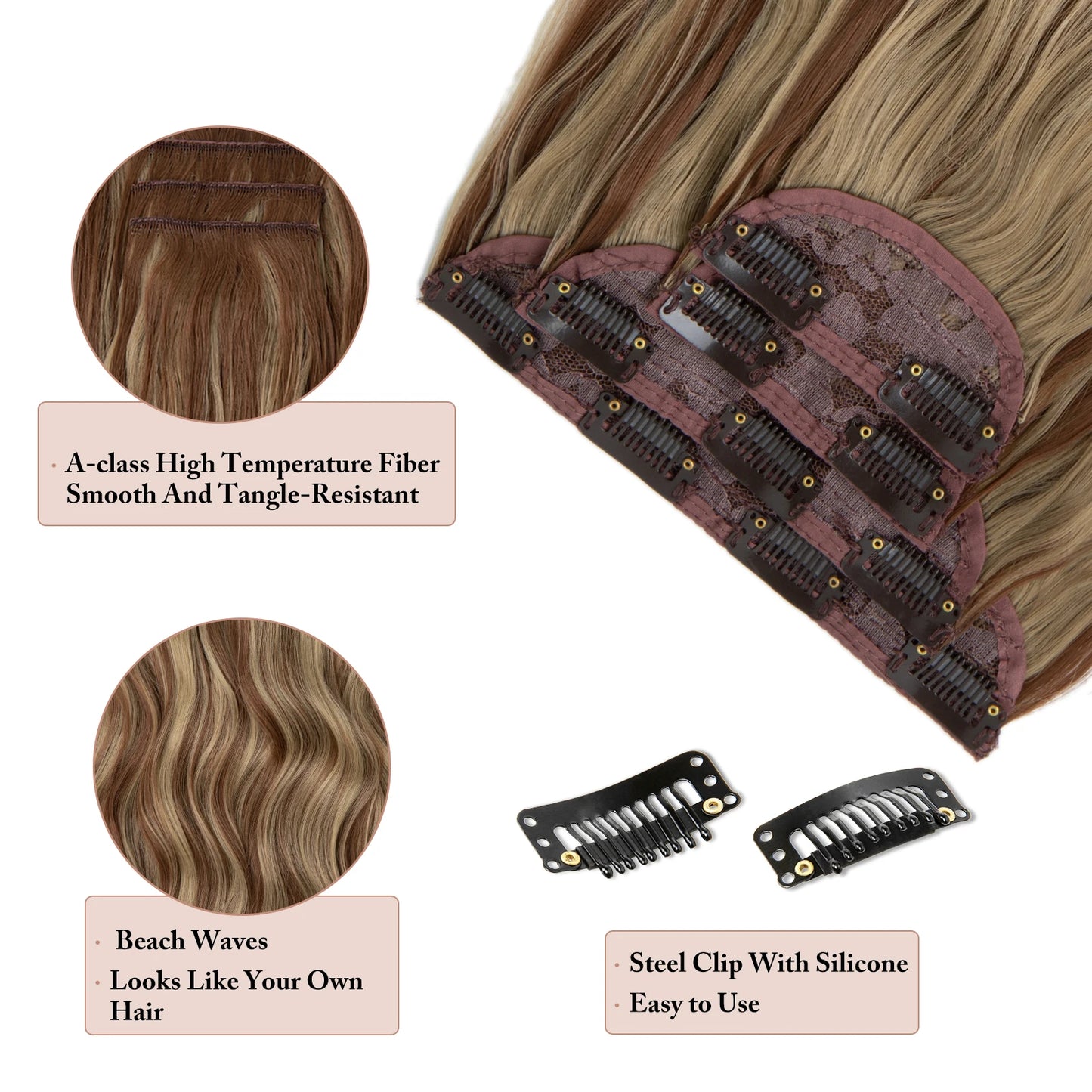 MONA PREMIUM QUALITY Long Wavy Clip In Hair Extensions 22" 4pcs/set Thick Hairpiece For Women Brown Blonde Black Natural Fake Hair - MONA HAIR 