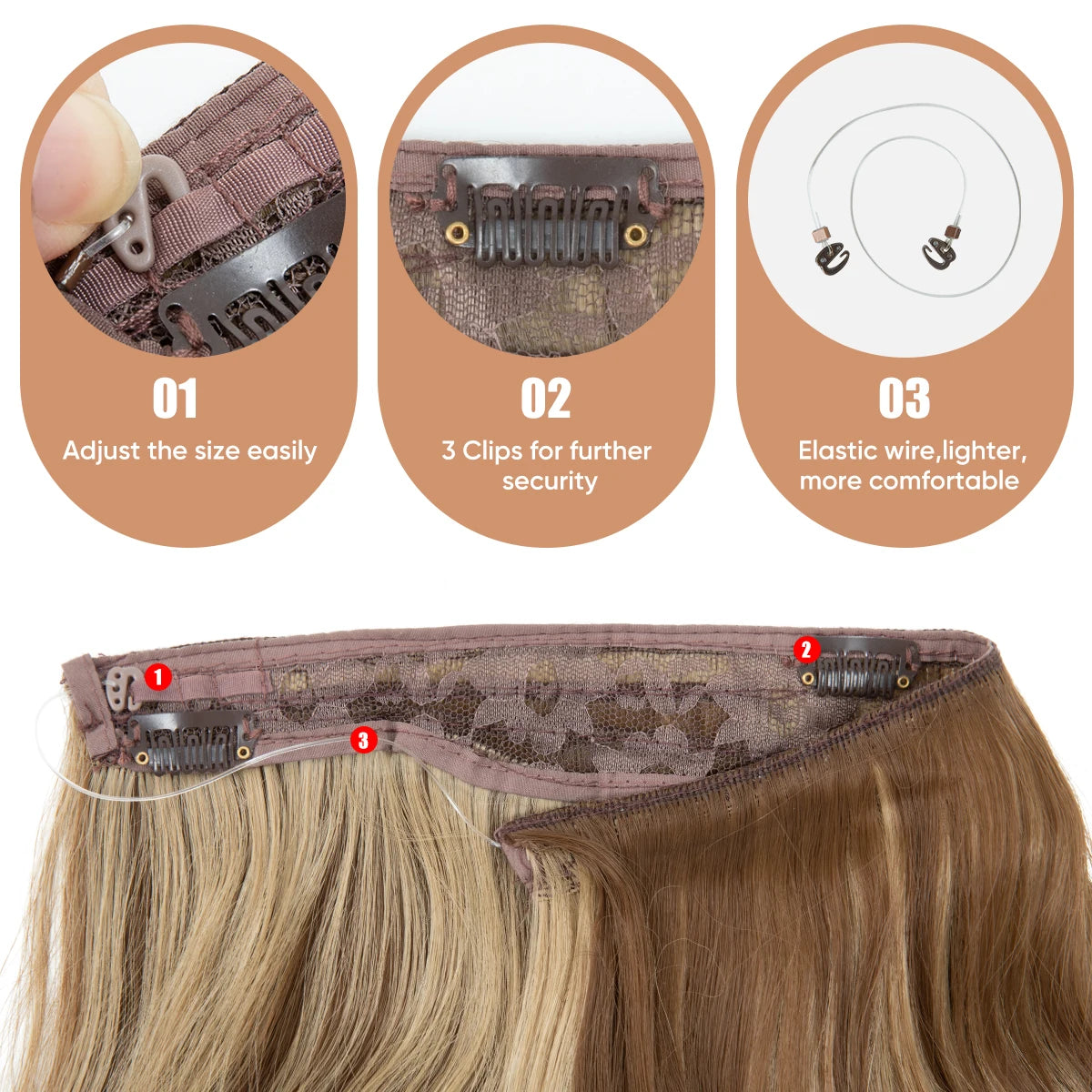 MONA PREMIUM QUALITY Wave Invisible Clip in Hair Extensions Fish Line Ombre One Piece Natural Hairpiece Fake Blonde Hair Piece - MONA HAIR 