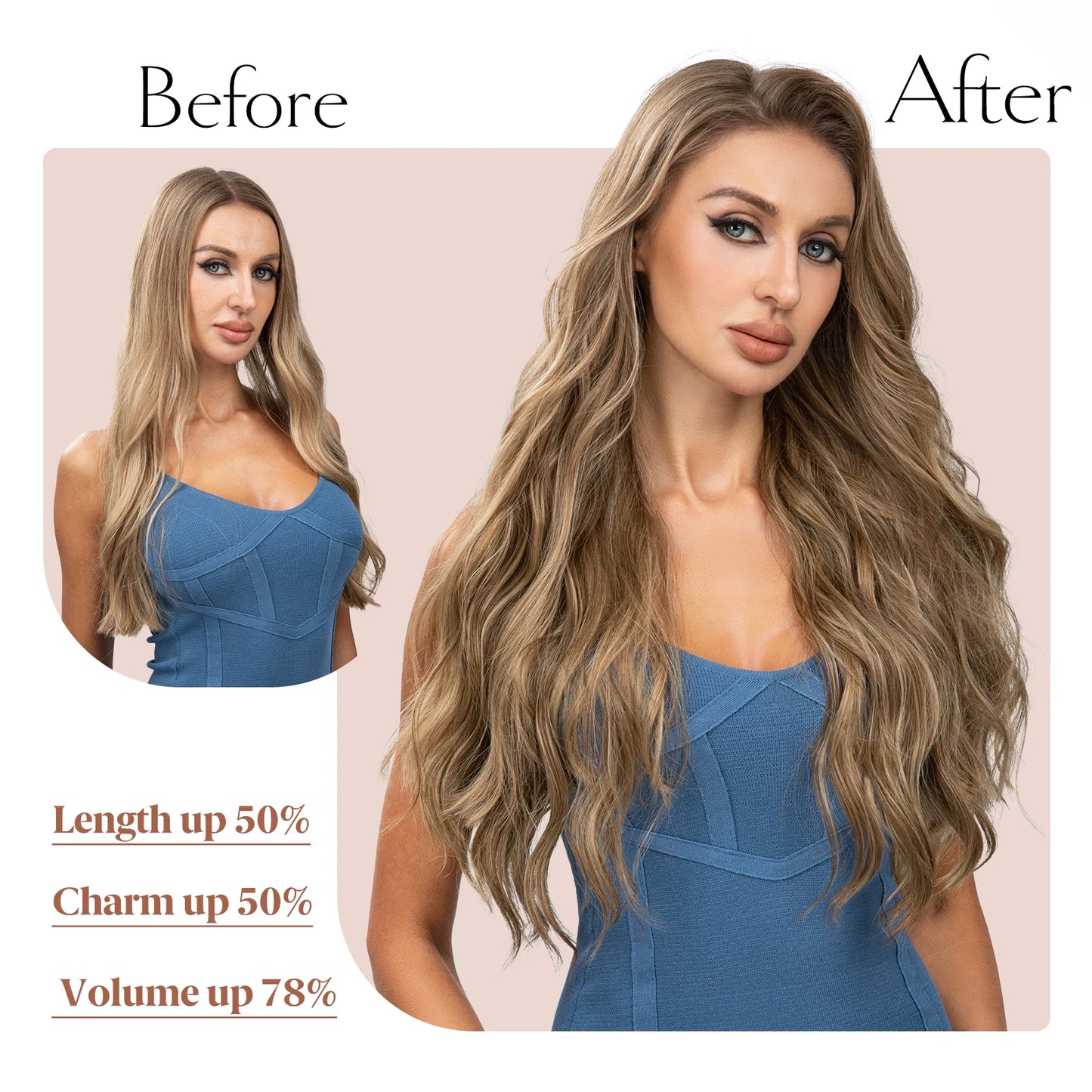 MONA PREMIUM QUALITY Long Wavy Clip In Hair Extensions 22" 4pcs/set Thick Hairpiece For Women Brown Blonde Black Natural Fake Hair - MONA HAIR 