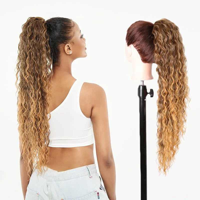 Long Ponytail  Drawstring Long Natural Wave Hairpiece Ponytail Extensions Heat Resistant Hair - MONA HAIR 