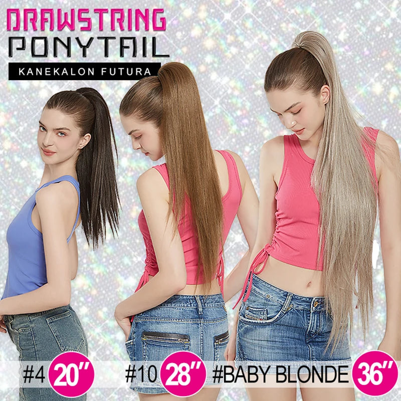 Kanekalon Futura Extra Long 36 Inches Hairpiece Drawstring Ponytail Hair Extension - MONA HAIR 