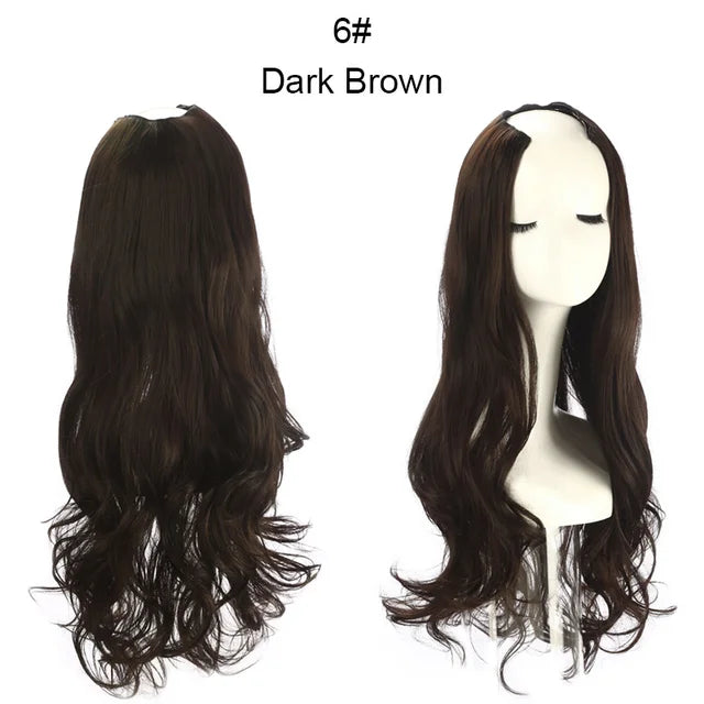 MONA PREMIUM QUALITY 30 Inch Glueless U Part Wigs Invisible Clip in Hair Extension Head 3/4 Curly Black Blonde Dark Brown Wig - MONA HAIR 