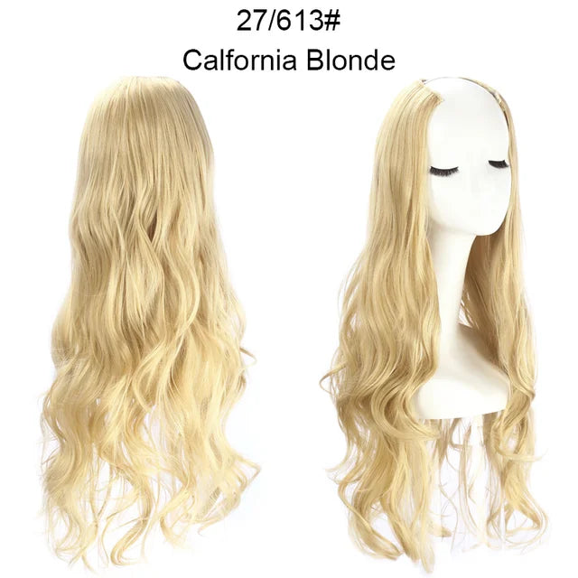 MONA PREMIUM QUALITY 30 Inch Glueless U Part Wigs Invisible Clip in Hair Extension Head 3/4 Curly Black Blonde Dark Brown Wig - MONA HAIR 