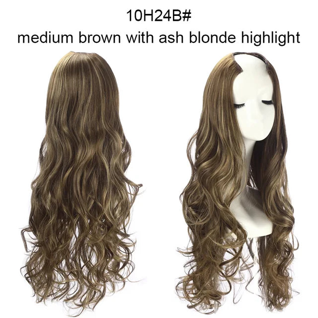 MONA PREMIUM QUALITY 30 Inch Glueless U Part Wigs Invisible Clip in Hair Extension Head 3/4 Curly Black Blonde Dark Brown Wig - MONA HAIR 