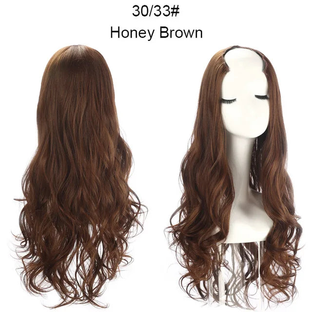 MONA PREMIUM QUALITY 30 Inch Glueless U Part Wigs Invisible Clip in Hair Extension Head 3/4 Curly Black Blonde Dark Brown Wig - MONA HAIR 