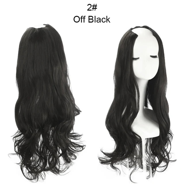 MONA PREMIUM QUALITY 30 Inch Glueless U Part Wigs Invisible Clip in Hair Extension Head 3/4 Curly Black Blonde Dark Brown Wig - MONA HAIR 