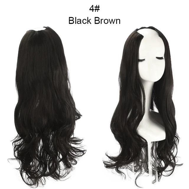 MONA PREMIUM QUALITY 30 Inch Glueless U Part Wigs Invisible Clip in Hair Extension Head 3/4 Curly Black Blonde Dark Brown Wig - MONA HAIR 