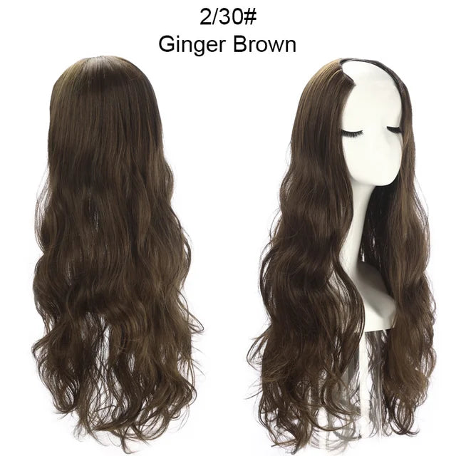 MONA PREMIUM QUALITY 30 Inch Glueless U Part Wigs Invisible Clip in Hair Extension Head 3/4 Curly Black Blonde Dark Brown Wig - MONA HAIR 