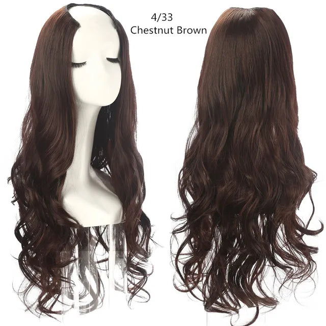 MONA PREMIUM QUALITY 30 Inch Glueless U Part Wigs Invisible Clip in Hair Extension Head 3/4 Curly Black Blonde Dark Brown Wig - MONA HAIR 