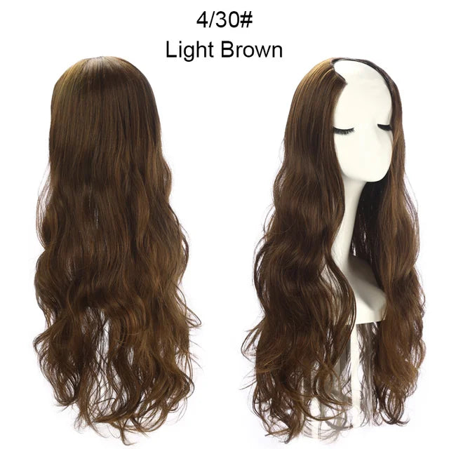MONA PREMIUM QUALITY 30 Inch Glueless U Part Wigs Invisible Clip in Hair Extension Head 3/4 Curly Black Blonde Dark Brown Wig - MONA HAIR 