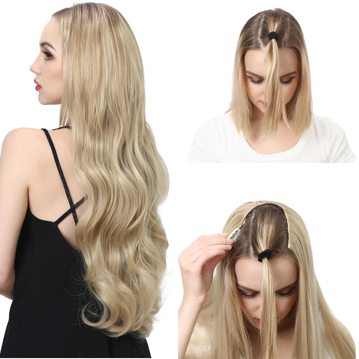 MONA PREMIUM QUALITY 30 Inch Glueless U Part Wigs Invisible Clip in Hair Extension Head 3/4 Curly Black Blonde Dark Brown Wig - MONA HAIR 