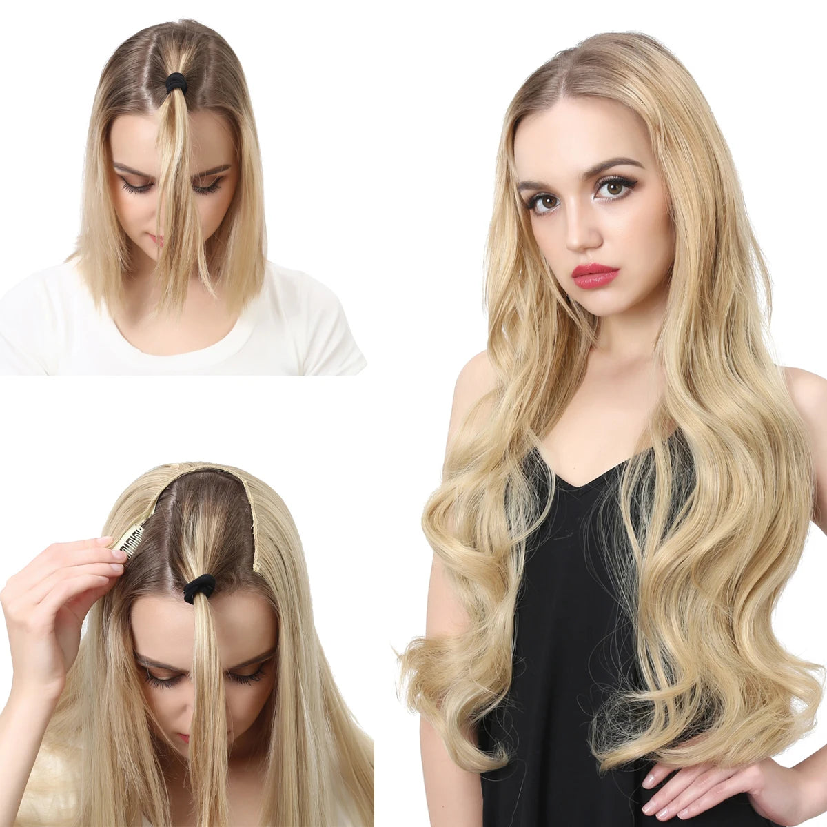 MONA PREMIUM QUALITY 30 Inch Glueless U Part Wigs Invisible Clip in Hair Extension Head 3/4 Curly Black Blonde Dark Brown Wig - MONA HAIR 