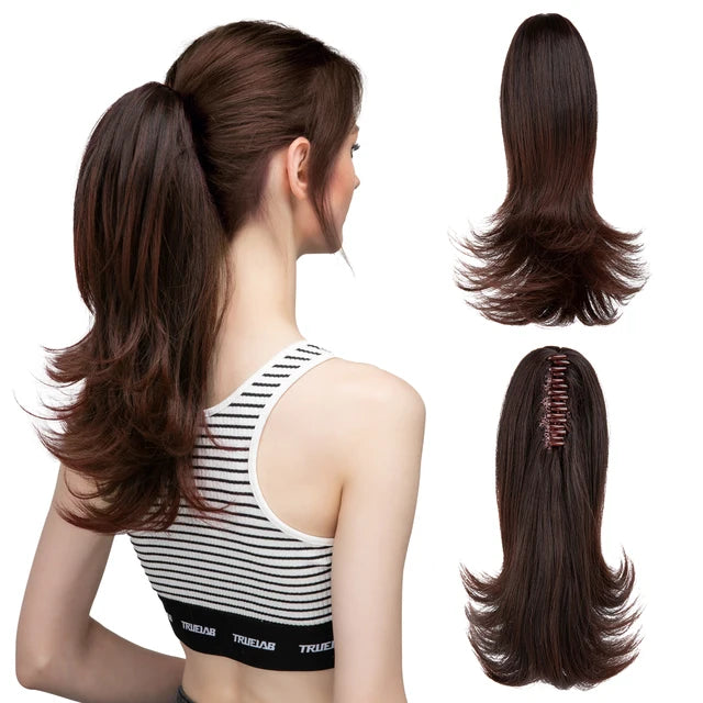MONA PREMIUM QUALITY  Elegant Synthetic Claw Clip In Ponytail Hair Extensions 14 Inch Wavy Hairpiece Fake Blonde Black Hair False Pigtail With Elastic Band - MONA HAIR 